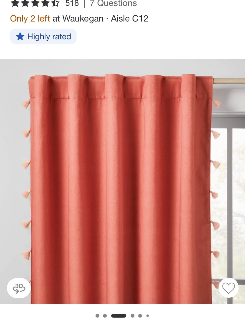 Pillowfort Tassel Trim Drapery Panel - Coral 42x84 Pair